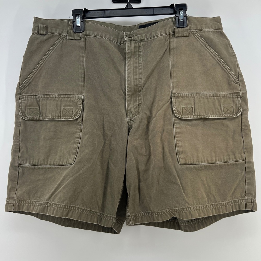 Eddie Bauer Mens Canvas Cargo Shorts Size 42 Olive Brown Cotton Utility Hiking
